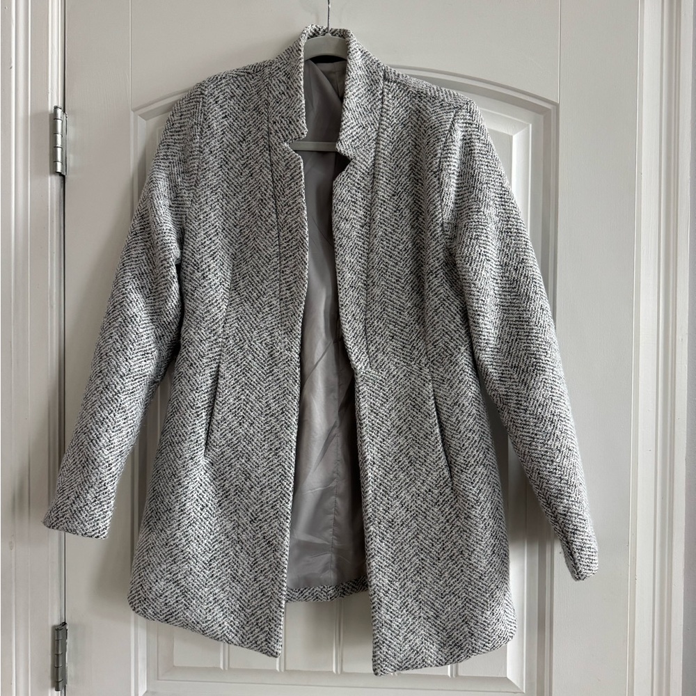 Vici Black and White Herringbone Trench Coat